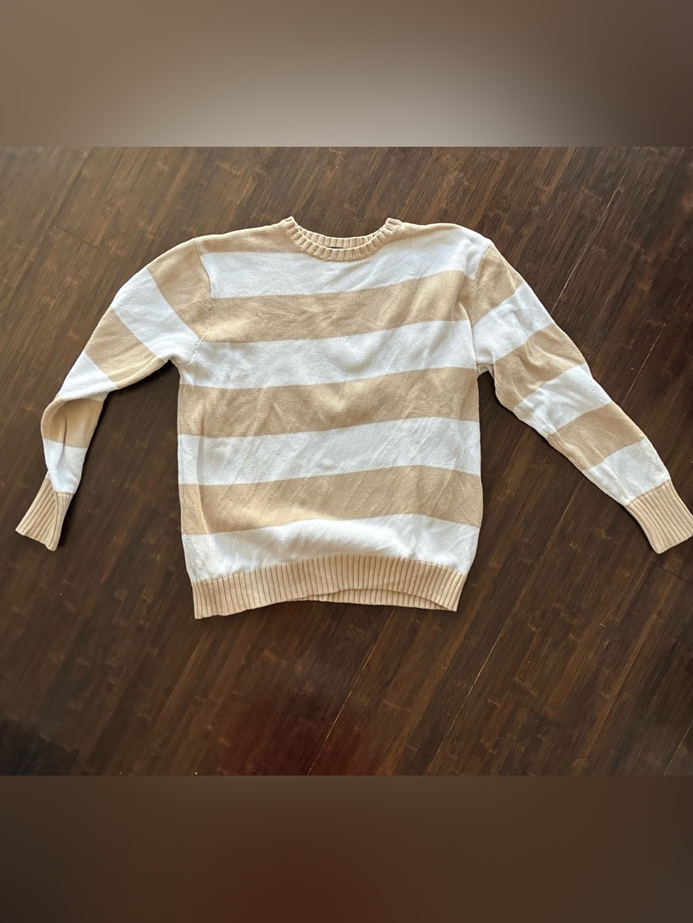 Brandy Melville Beige and White Striped Cotton Knit Sweater